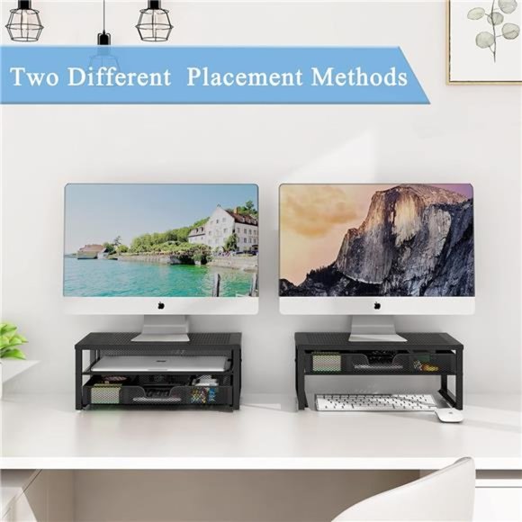 Simple Trending-Metal Monitor Stand Riser andComputer Desk Organizer with Drawer - Picture 4 of 5
